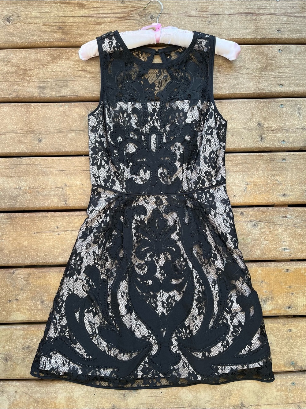 Black Beaded Lace Fit-and-Flare Dress